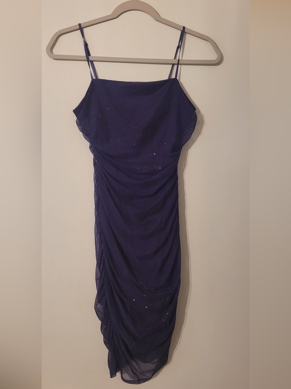 Elegant Sparkle Ruched Midi Slip Dress in Purple